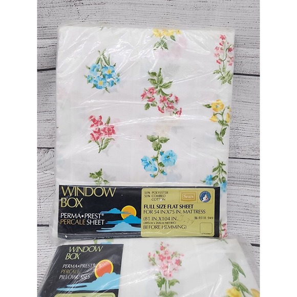 Sears Window Box NOS MCM Full Size Flat Sheet & 2 Standard Pillow Cases Floral - Picture 3 of 4